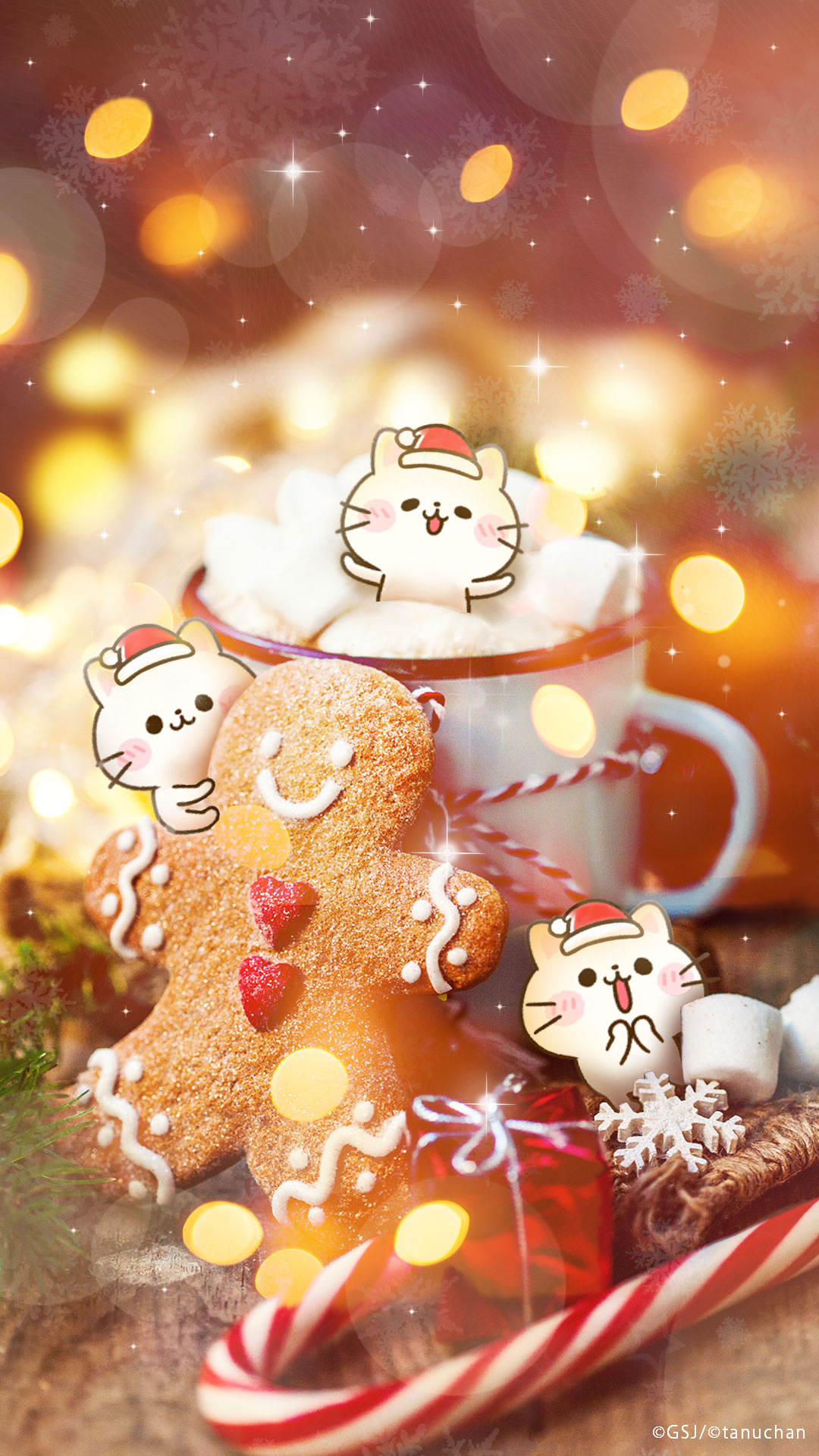 壁掛け絵☆【可愛い猫ちゃんたちは楽しく美しいクリスマスを迎える】 クリエイター壁紙│PUSH!-有名スタンプ取り放題-